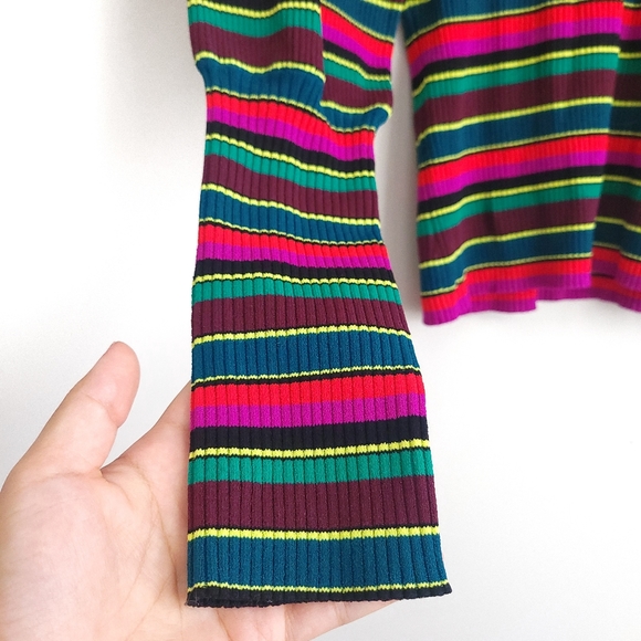 Milly Stripe Puff Sleeve Rib Knit Pullover Candycane Holiday Sweater Top - Picture 5 of 13